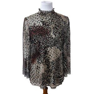 Chico’s High Neck Animal Print Mesh Blouse Size 8 / Medium Mob Wife
